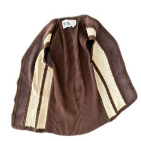 Rare 1970s Suede & Knit Vest Crochet Trim / covered buttons Brown Tan Vintage - Picture 6 of 10